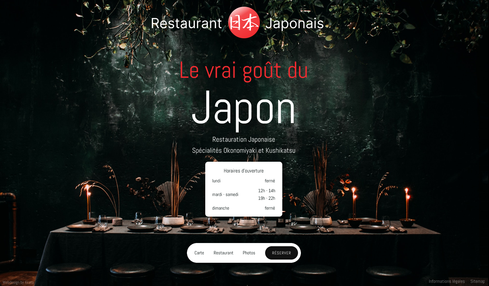 Image de la page d'accueil du site de restauration japonaise par Akato